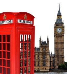 Fototapeta na wymiar Telephone box and the Big Ben in London,England,UK