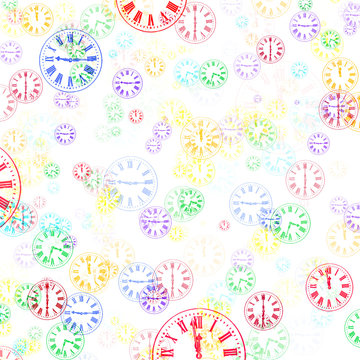 Multicoloured Clocks Abstract Background