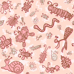 Cute seamless pattern with funny insects