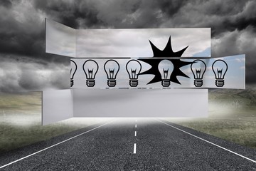 Composite image of light bulbs on abstract screen