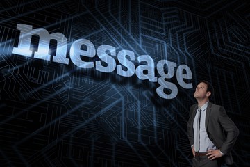 Message against futuristic black and blue background