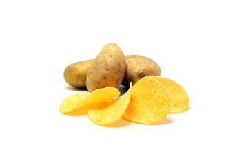 Potato chips and fresh potatoes