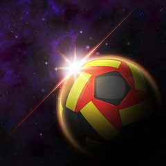 Fototapeta premium Flag on 3d football with rising sun illustration