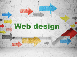 Web development concept: arrow with Web Design on grunge wall