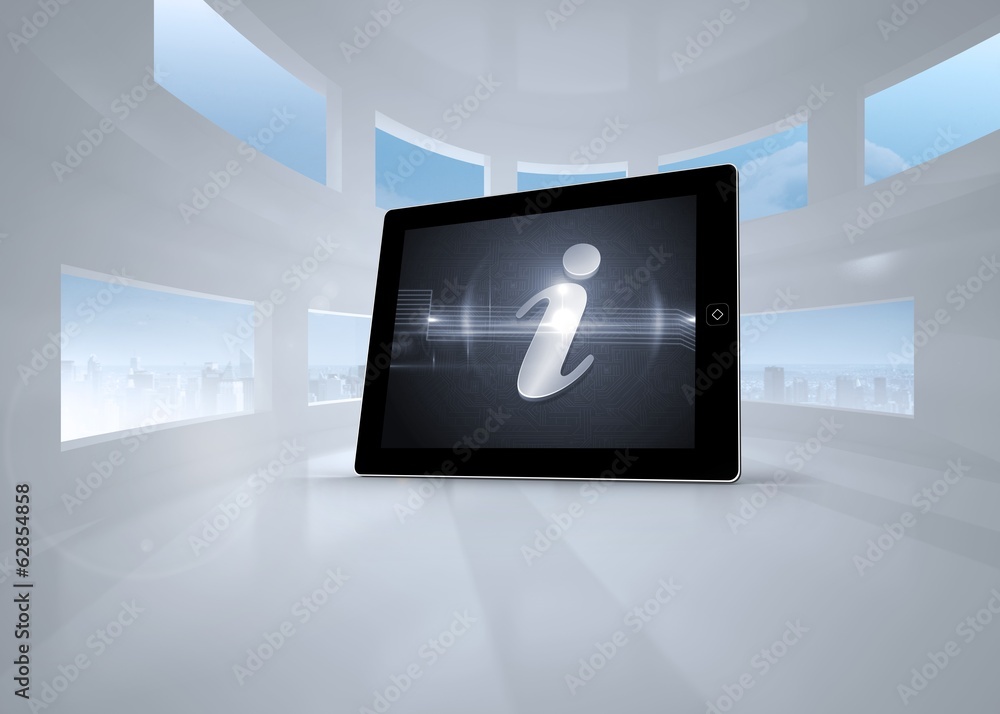 Poster composite image of information sign on tablet screen