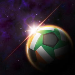 Naklejka premium Flag on 3d football with rising sun illustration