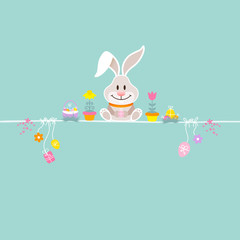 White Easter Bunny & Symbols Retro