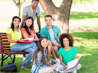 Fototapeta na wymiar Portrait of students studying at campus