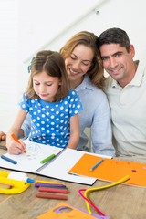 Happy family coloring at home