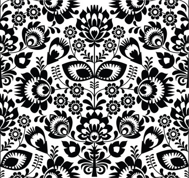 Polish folk seamless pattern in black and white