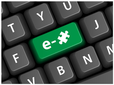 "e-SOLUTIONS" Key on Keyboard (business project management idea)