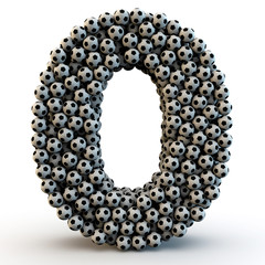 3D number zero made from football balls