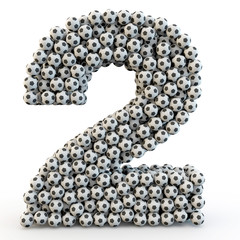 3D number two made from football balls