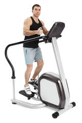 one man doing step machine exercise