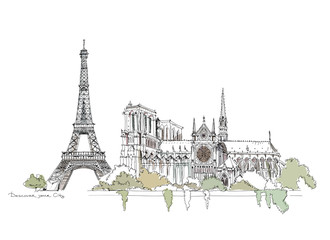 Paris, sketch collection: Notre Dame and Eiffel tower