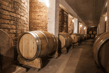 Wine barrels in Cellar of Malbec, Mendoza Province, Argentina