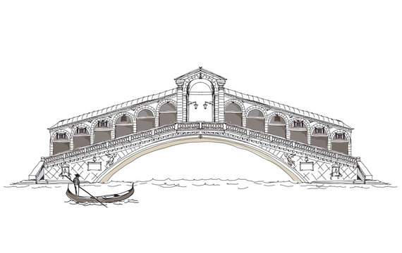 Fototapeta Venice, sketch collection of famous buildings