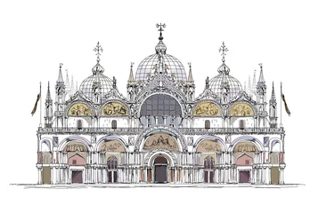 Fototapete Rund basilica San Marco, Venice sketch collection © IRStone