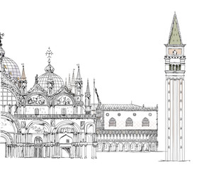 Venice, sketch collection of famous buildings