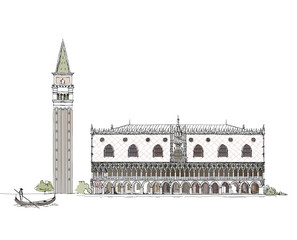 Fototapeta premium Venice, sketch collection of famous buildings