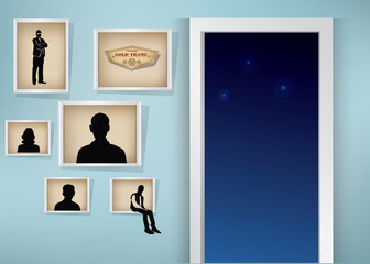 Frames on wall,and open door,vector
