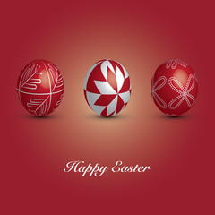 Happy Easter Card - Set of Three Red Eggs with Ornaments