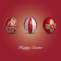 Happy Easter Card - Three Red Eggs with Ornaments