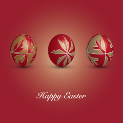 Happy Easter Card - Three Red Eggs with Ornaments