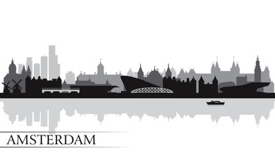 Amsterdam city skyline silhouette background - obrazy, fototapety, plakaty