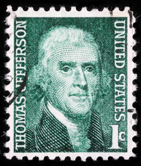 Stamp shows image portrait Thomas Jefferson