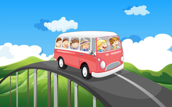 A school bus with kids travelling