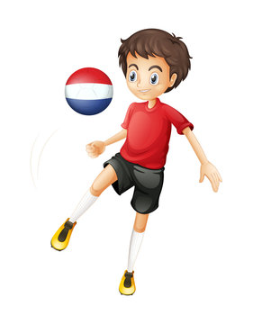 A man using the ball with the flag of Netherlands