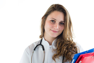 isolated portrait of a beautiful young girl medical student