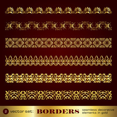 Borders seamless decorative elements in gold set 2