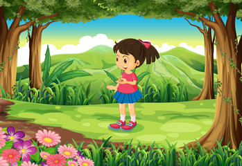 Obraz na płótnie Canvas A forest with a cute schoolgirl