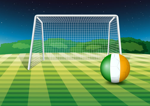 A ball at the field with the flag of Ireland