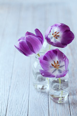Spring Tulips in Glass Bottles
