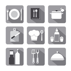 cooking icon set flat gray