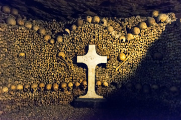 Les catacombes de Paris, France. Catacombs are underground landmark of Paris.