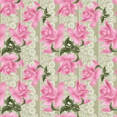 Seamless flowers roses pattern on green