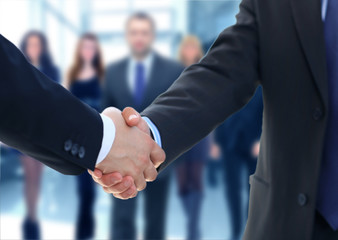Closeup of a business hand shake between two colleagues