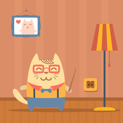 Character teacher in a business suit with suspenders colorful fl