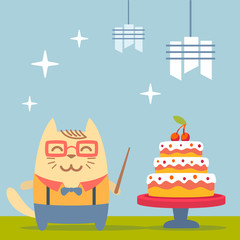 Character teacher in a business suit with suspenders colorful fl