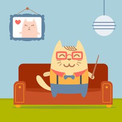 Character teacher in a business suit with suspenders colorful fl