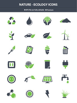 Nature & Ecology icons,Green & Gray version,vector