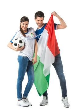 Mondiali Calcio  - Ragazza e ragazzo tifosi Italia