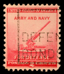 Stamp printed by US, shows 90-millimeter Antiaircraft Gun