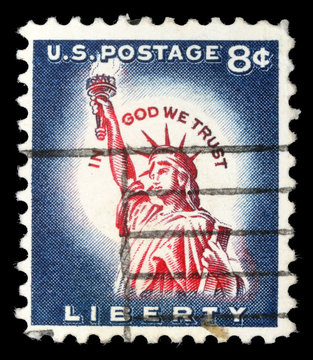 Stamp printed in USA, shows Statue of Liberty, circa 1958