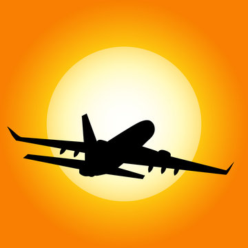 plane on a sunset background