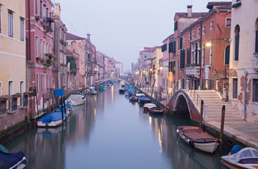 Fototapeta na wymiar Venice - Fondamenta del la Sensa and canal in morning